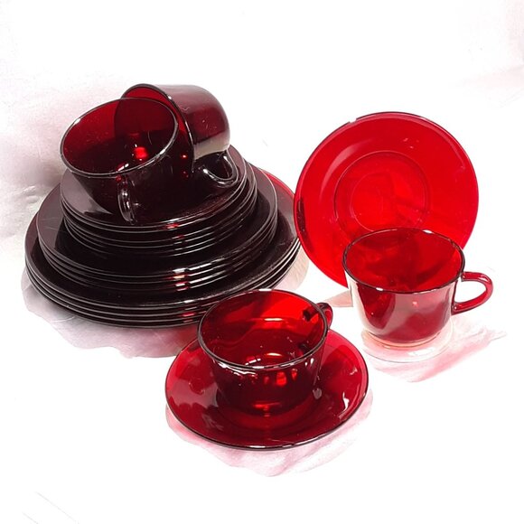 5 PC PLACE SETTING Service for 4 ANCHOR HOCKING ROYAL RUBY RED DINNERWARE - Picture 2 of 7